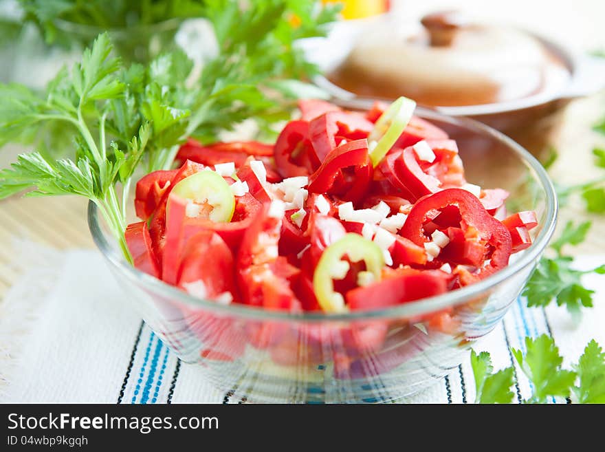 Salad with fresh ripe peppers