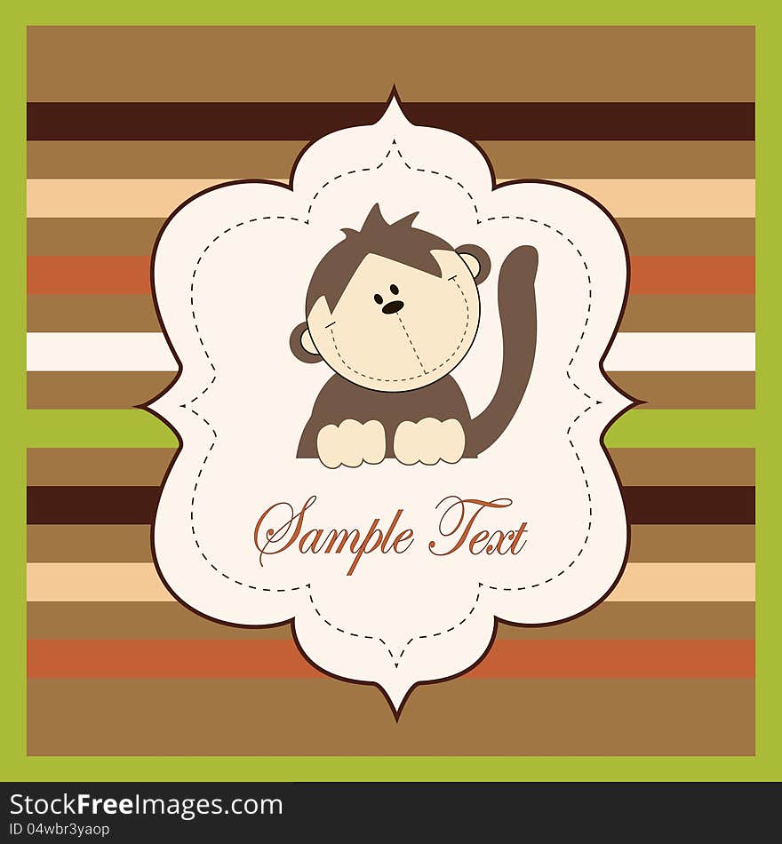 Vector illustration of a card with cartoon monkey. Vector illustration of a card with cartoon monkey