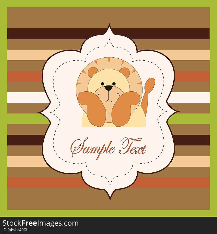 Vector illustration of a card with cartoon lion. Vector illustration of a card with cartoon lion