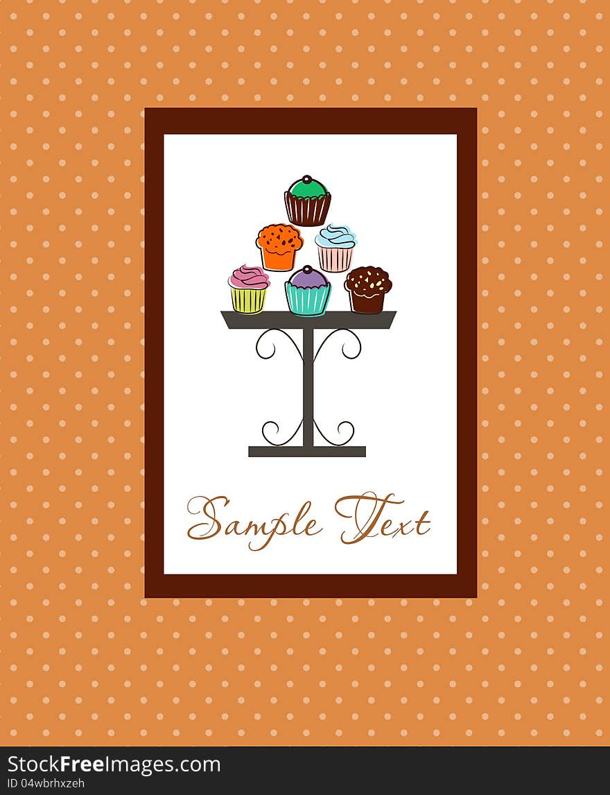 Vector illustration of a card with cupcakes. Vector illustration of a card with cupcakes