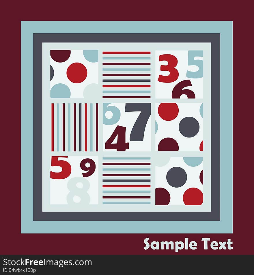 Vector illustration of a card with numerals, stripes and circles. Vector illustration of a card with numerals, stripes and circles