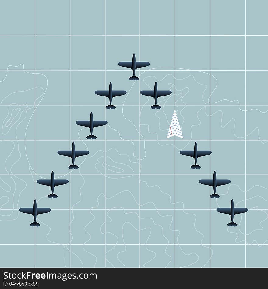 Vector illustration of a map and flying planes. Vector illustration of a map and flying planes