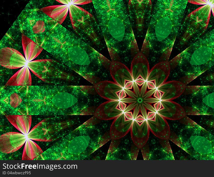 Floral christmas ornament, digital fractal art, abstract illustration