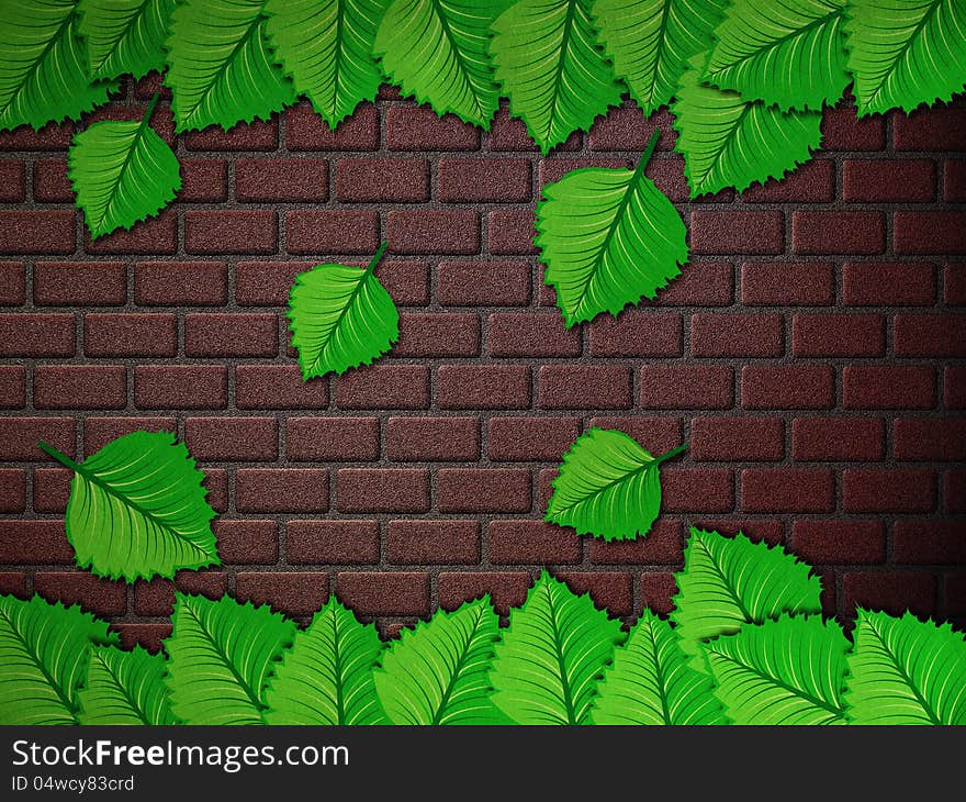 Green Leaves And Brick Wall