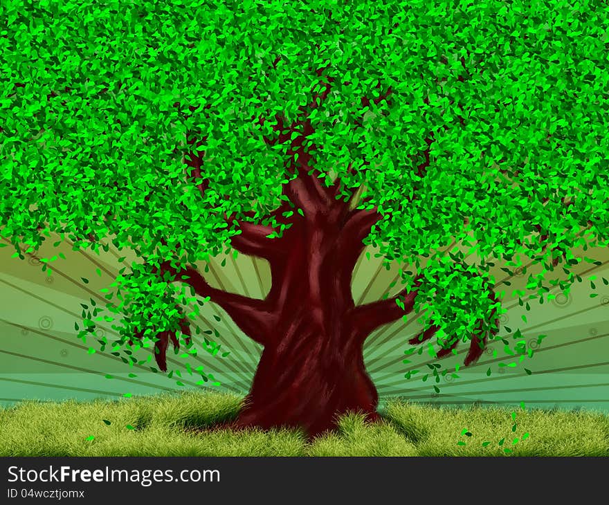 Illustration of season tree with green leaves background. Illustration of season tree with green leaves background.