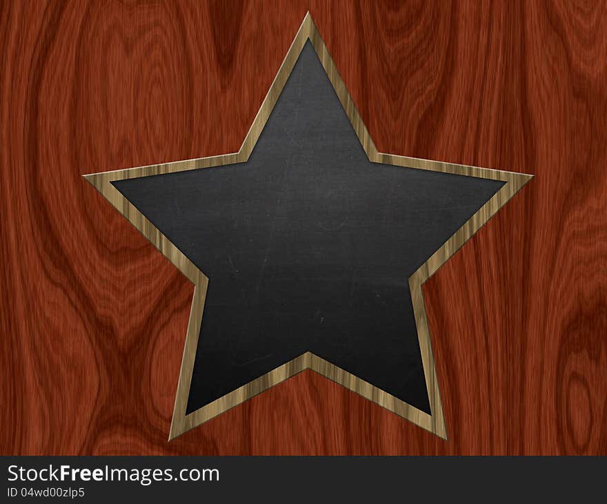 Illustration blank star shaped chalkboard on wooden background.