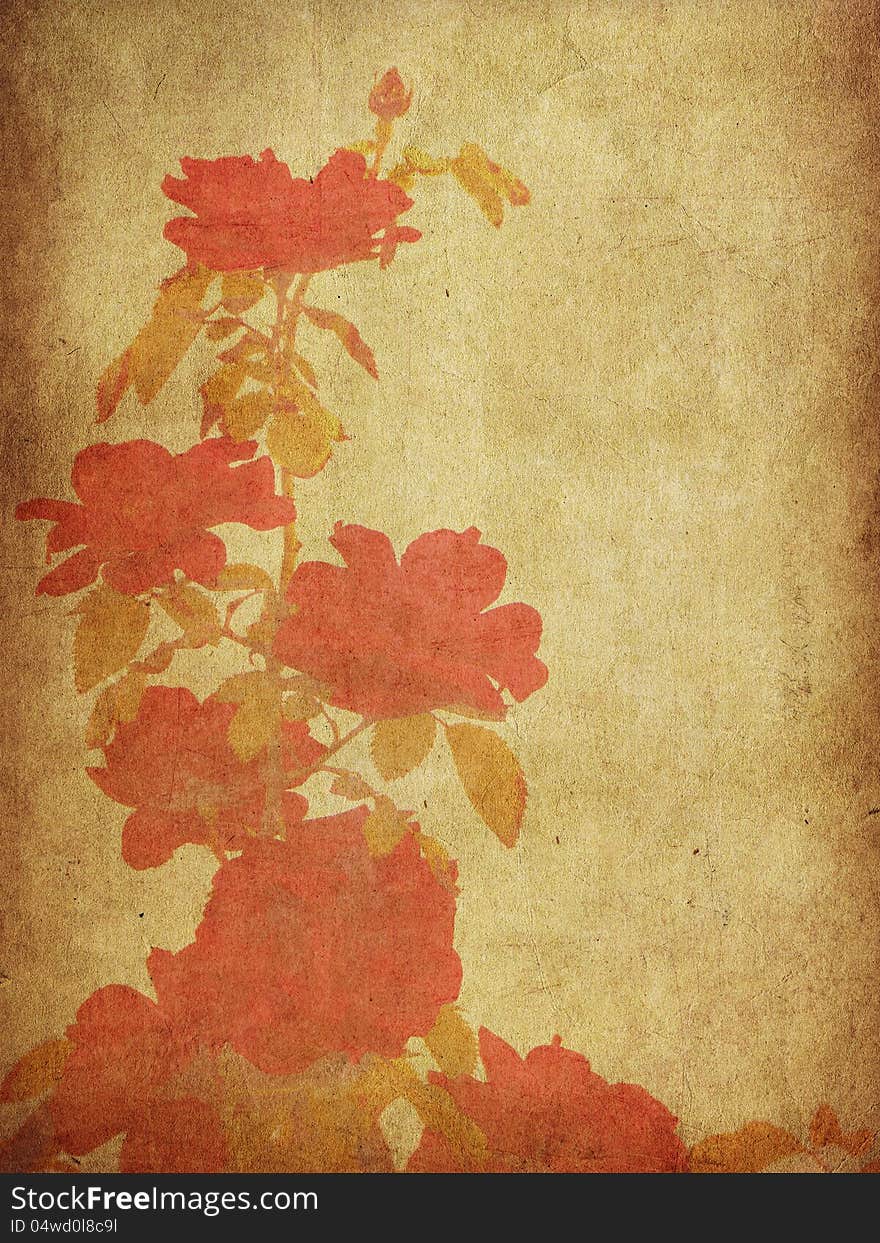 Vintage illustration of red roses on grunge paper background. Vintage illustration of red roses on grunge paper background.