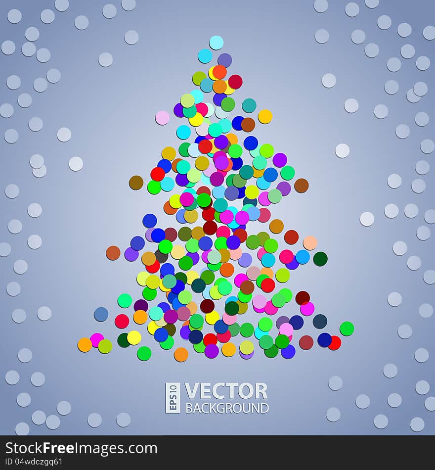 Christmas colorful confetti tree on the grey background with white snow. Christmas colorful confetti tree on the grey background with white snow