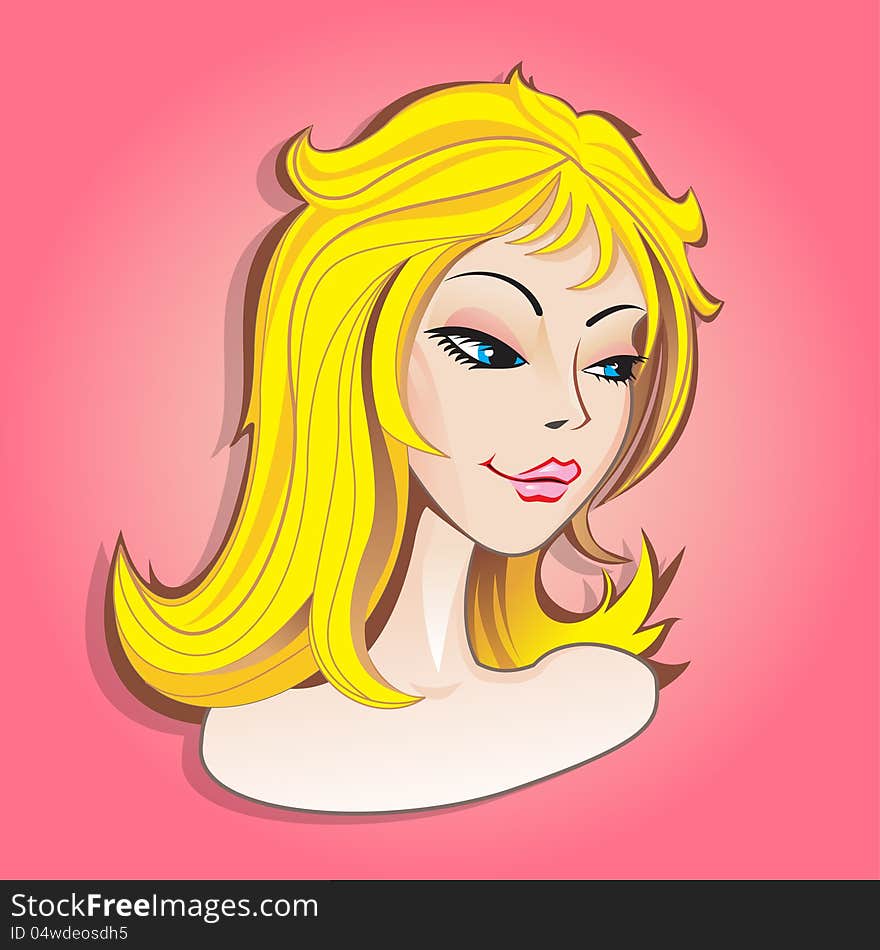 Cartoon portrait of young pretty girl