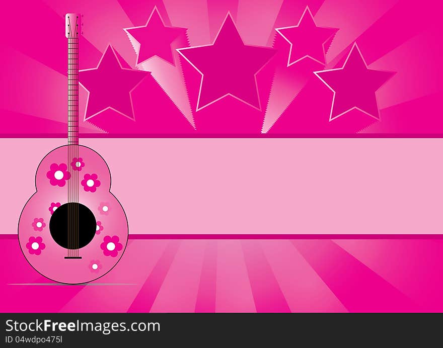 Guitar With Star Music On Abstract Background