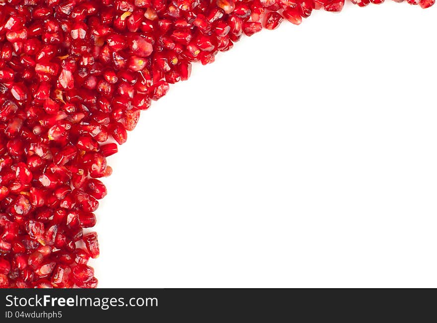 Pomegranate frame on white background.