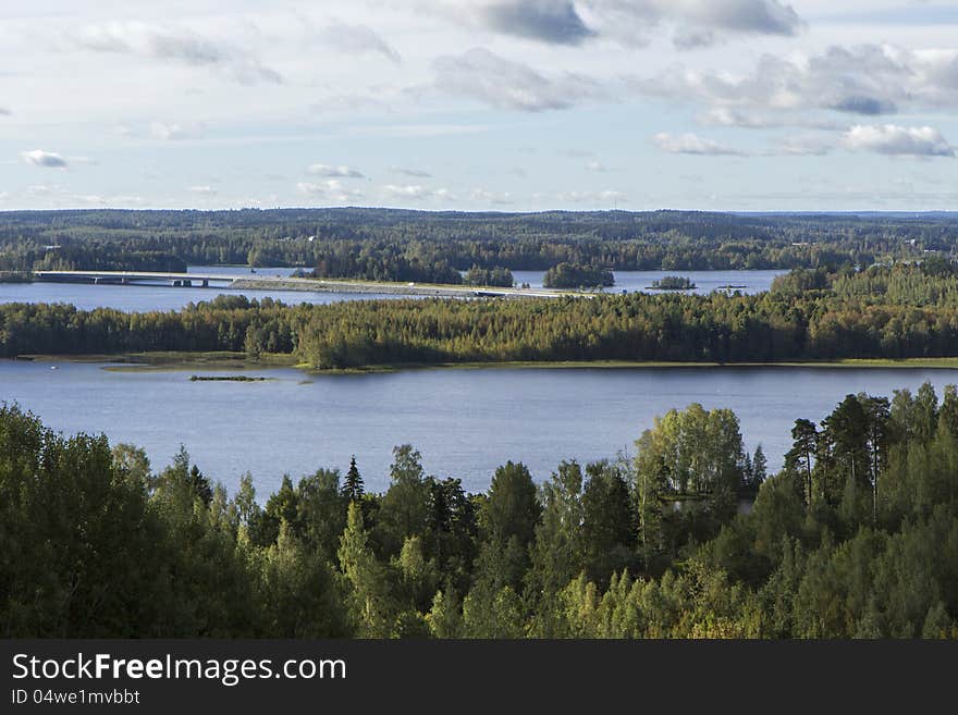 View over forests and lakes