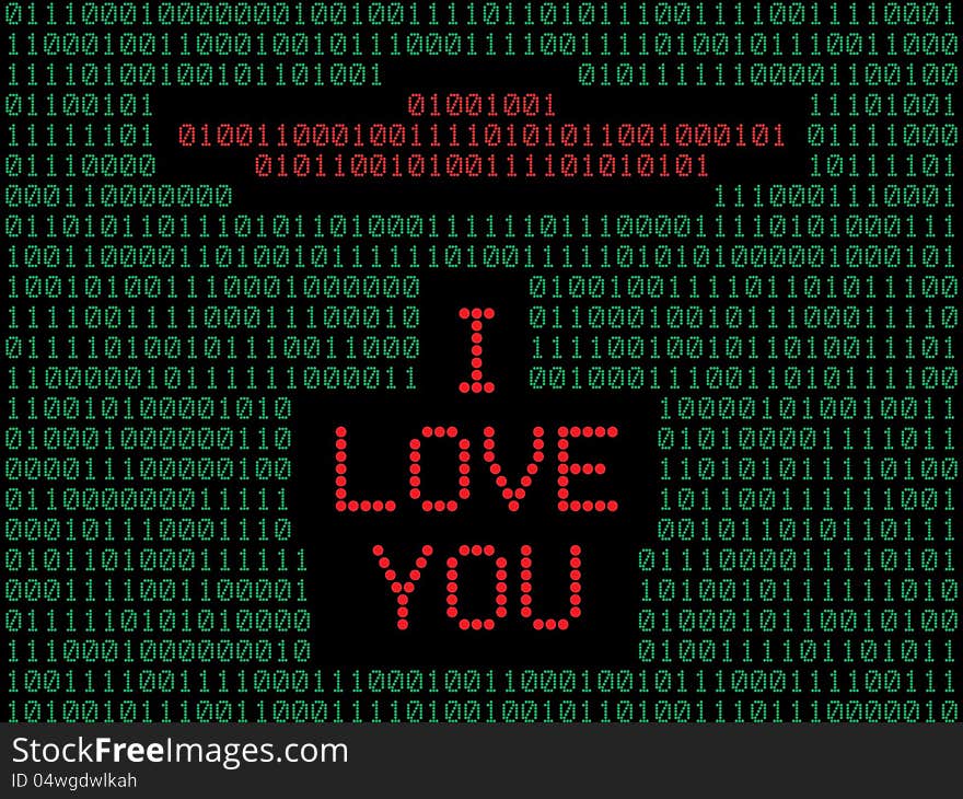 The binary translation of I love you. The binary translation of I love you