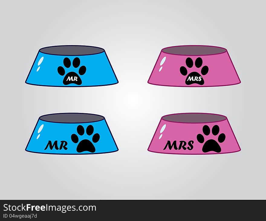 Male And Female Dog Bowls, Vector