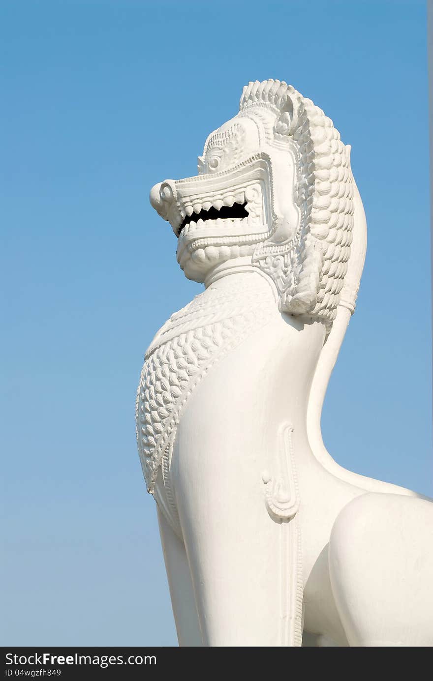 Singha statue on blue sky