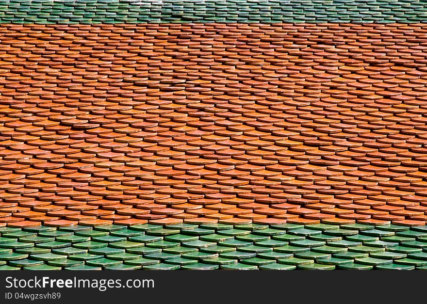 Tiled roof of buddhist thai temple, Thailand