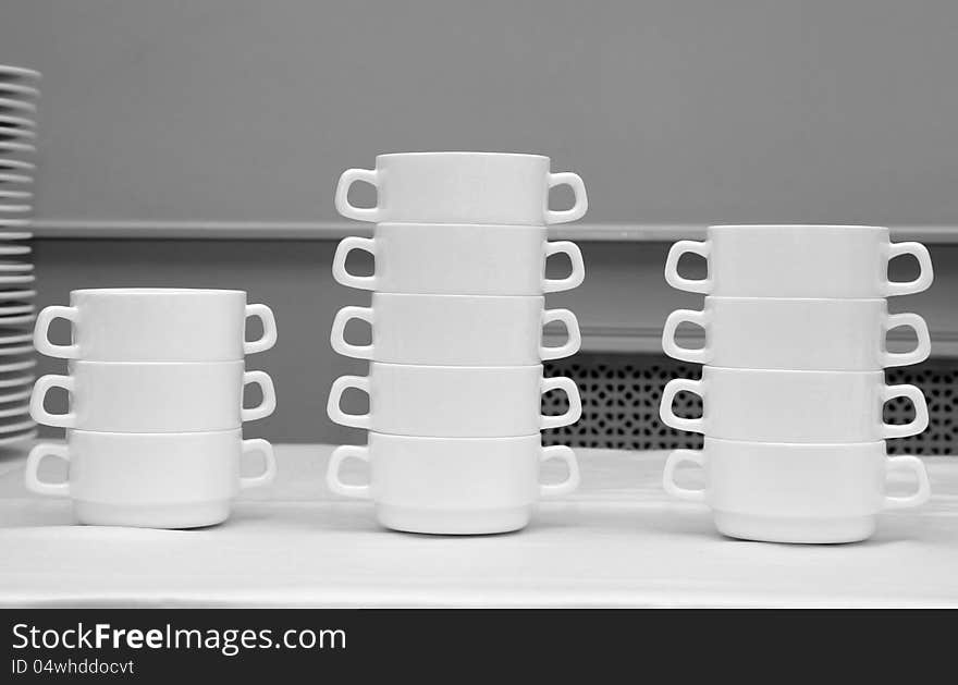 Pure white crockery in shades of gray