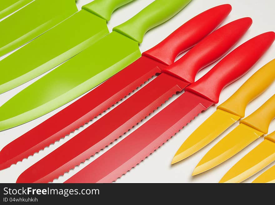 Colorful knife collection for table and kitchen. Colorful knife collection for table and kitchen.