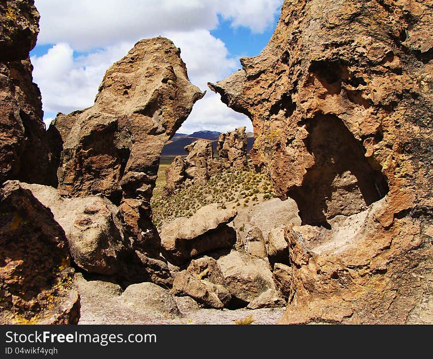 These natural sculptures are the result of weathering of rocks in Andes (Peru)