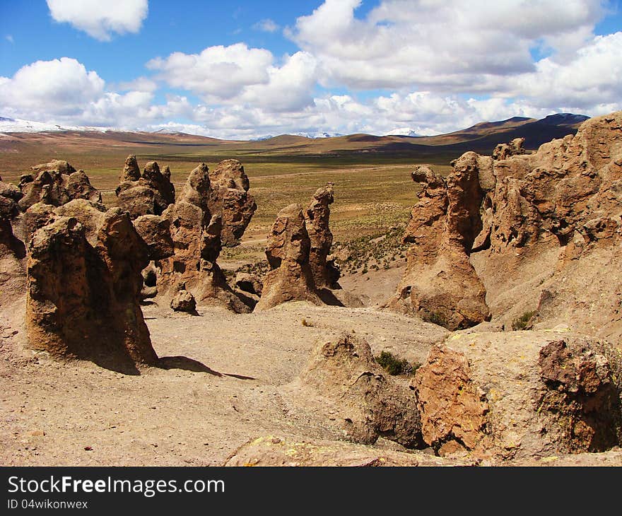 These natural sculptures are the result of weathering of rocks in Andes (Peru)