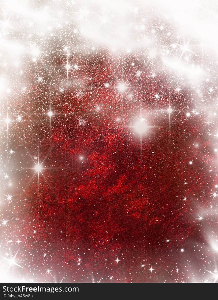 Red Christmas background with snowflakes and stars