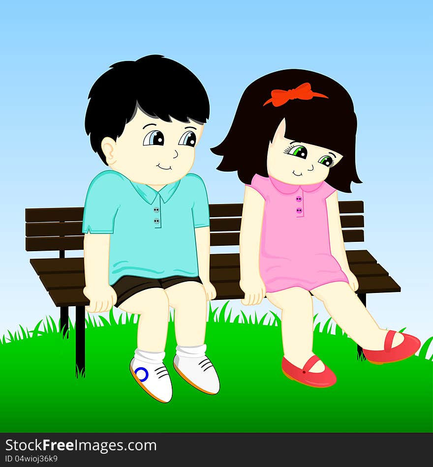 Boy and girl sitting on the branch. Boy and girl sitting on the branch