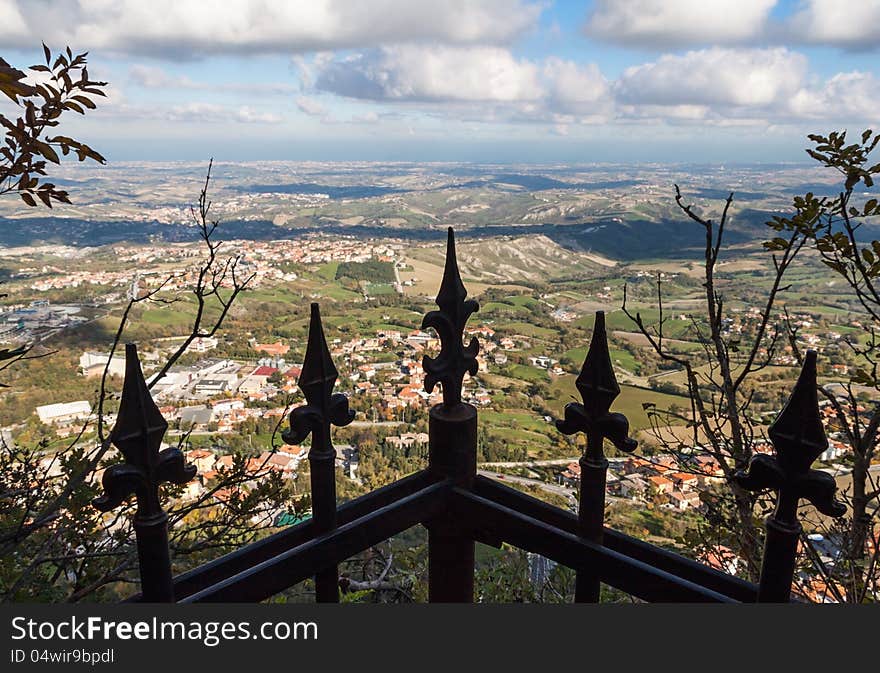 Peaks of a gate silhouetted on a panorama