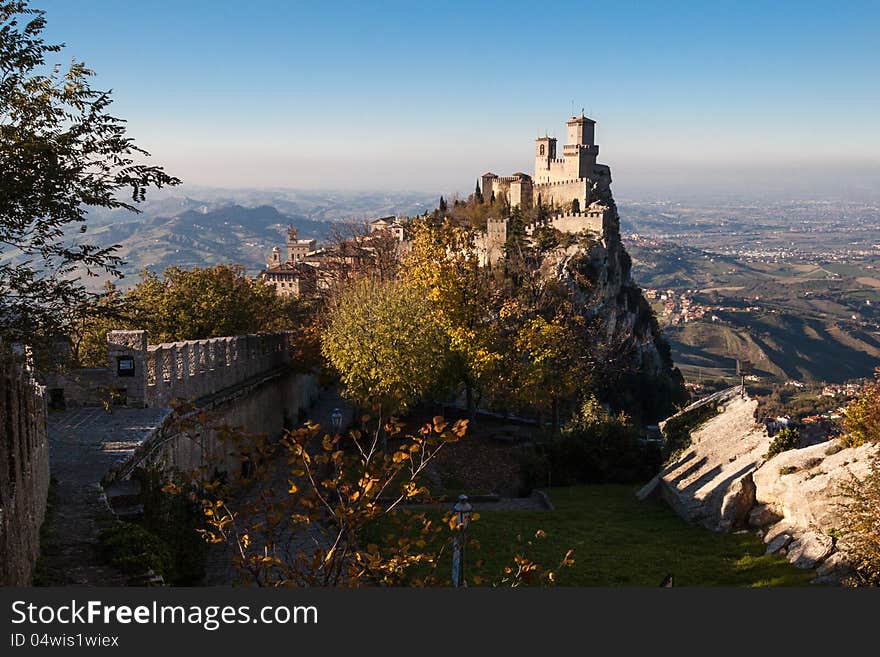 Castle of San Marino viewed from a nearest hill