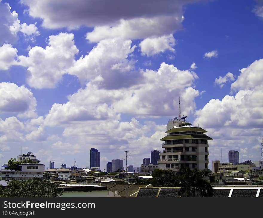 City skyline and blue sky