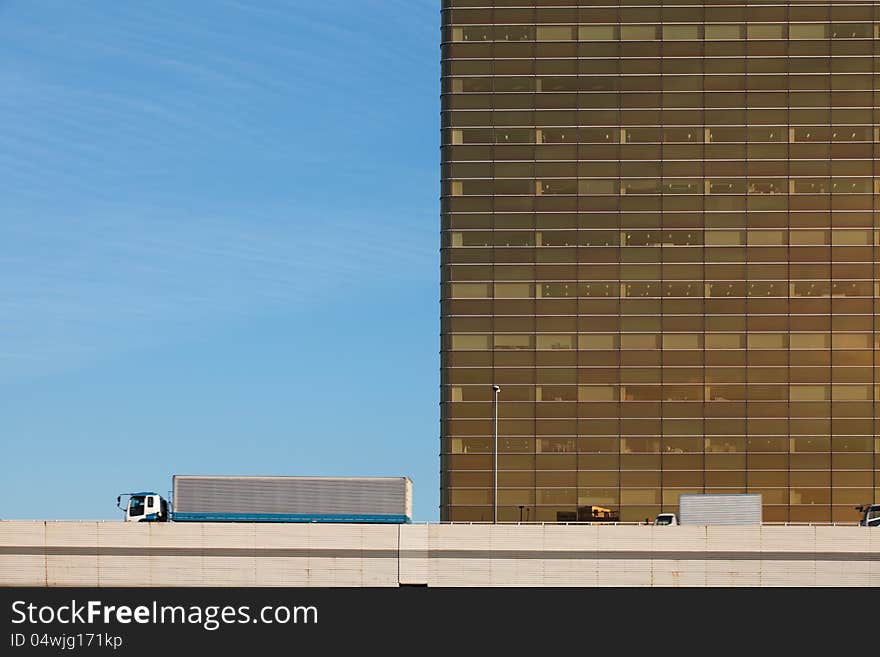 Glass textured pattern and blue sky from office building