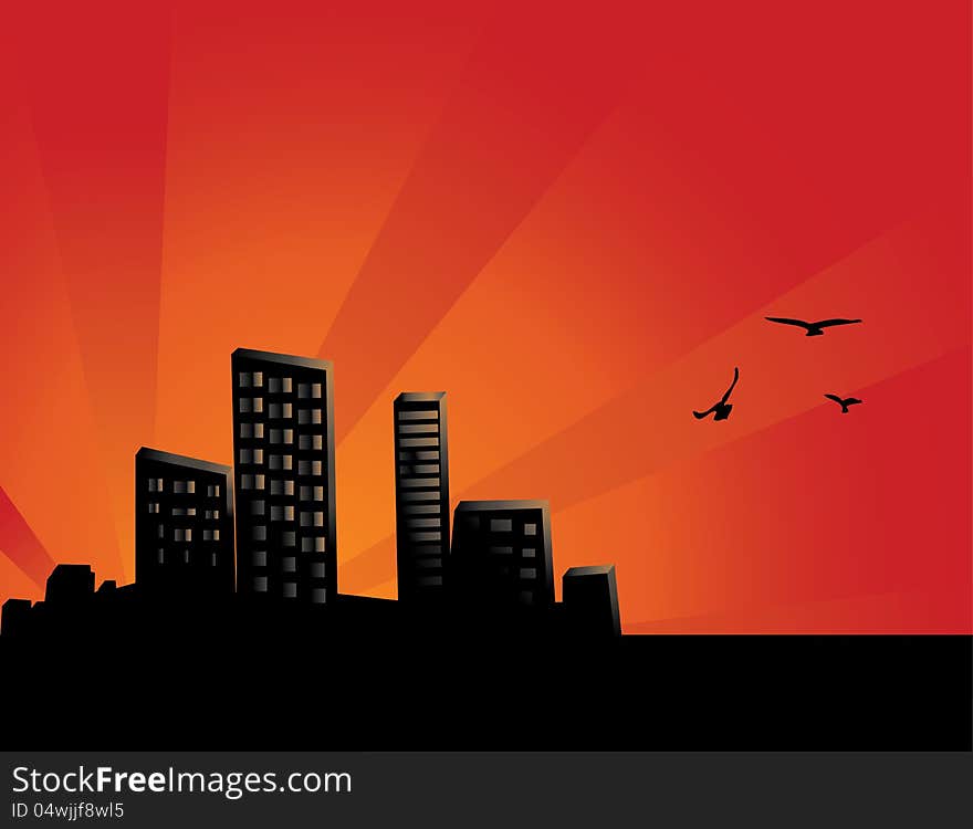 Illustration of abstract city at sunset background. Illustration of abstract city at sunset background.