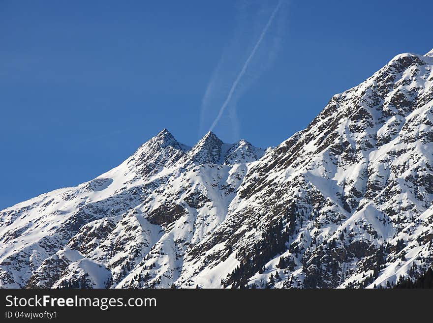 A snowy mountain in Ridnauntal, Vipiteno. A snowy mountain in Ridnauntal, Vipiteno