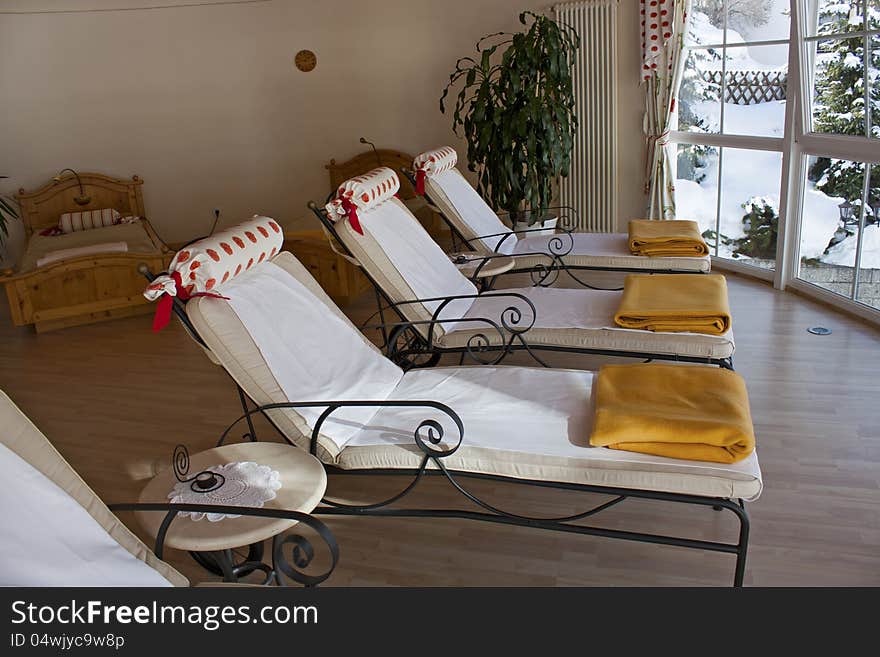 Some beds at a wellness spa