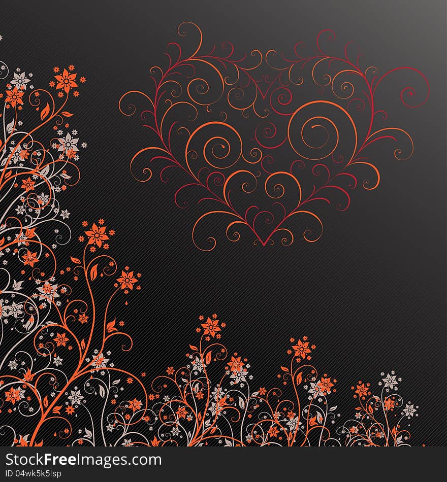 Dark flower background in grunge style with heart. Dark flower background in grunge style with heart