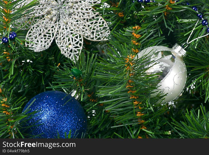 Close up image of christmas firtree with baubles. Close up image of christmas firtree with baubles