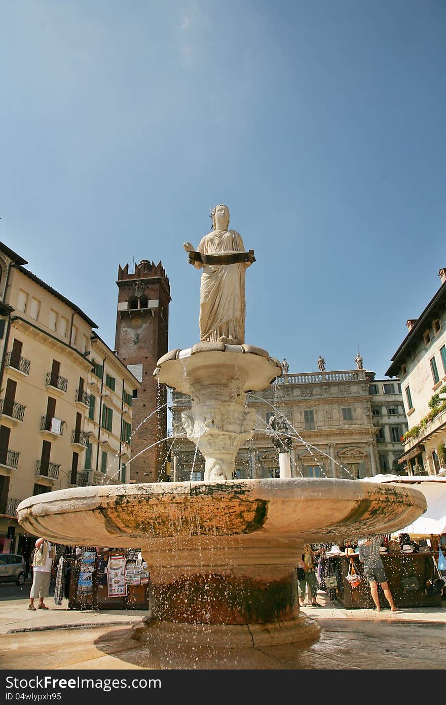 Statue of the Madonna in Piazza Erbe Verona, Italy
