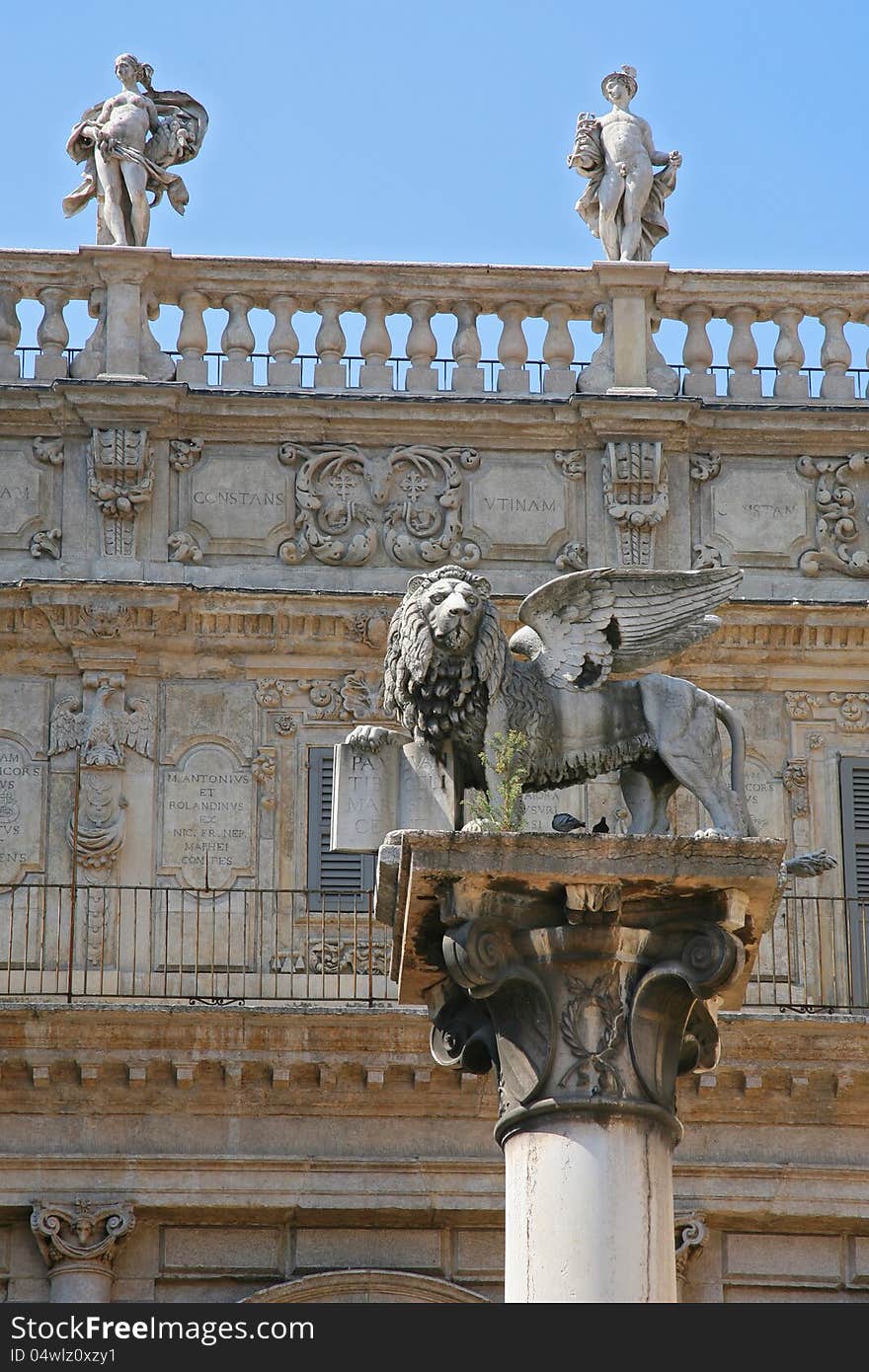 Verona piazza delle Erbe the lion of saint Mark