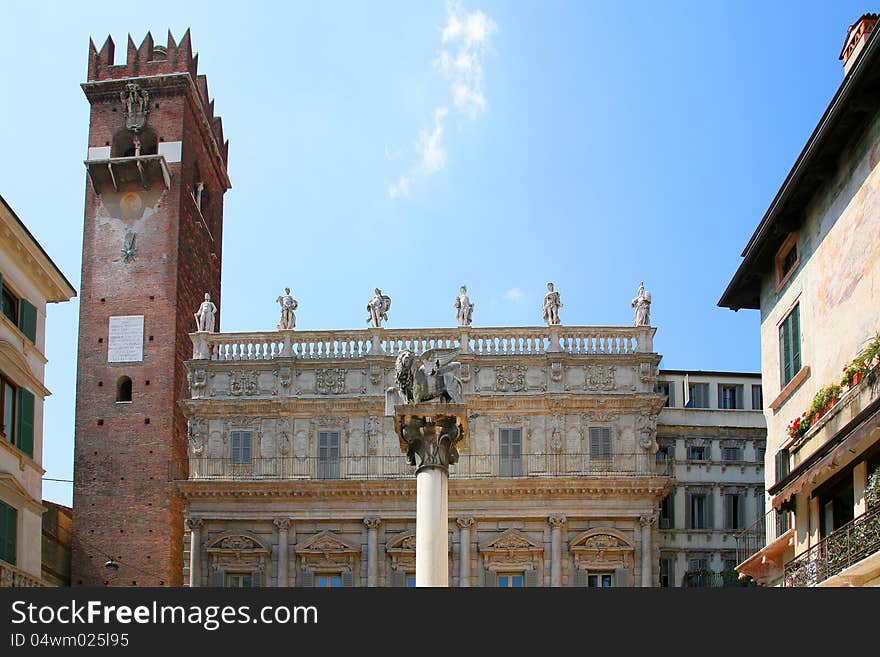 Verona Piazza Delle Erbe The Lion Of Saint Mark