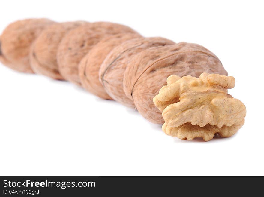 Walnuts on a white background