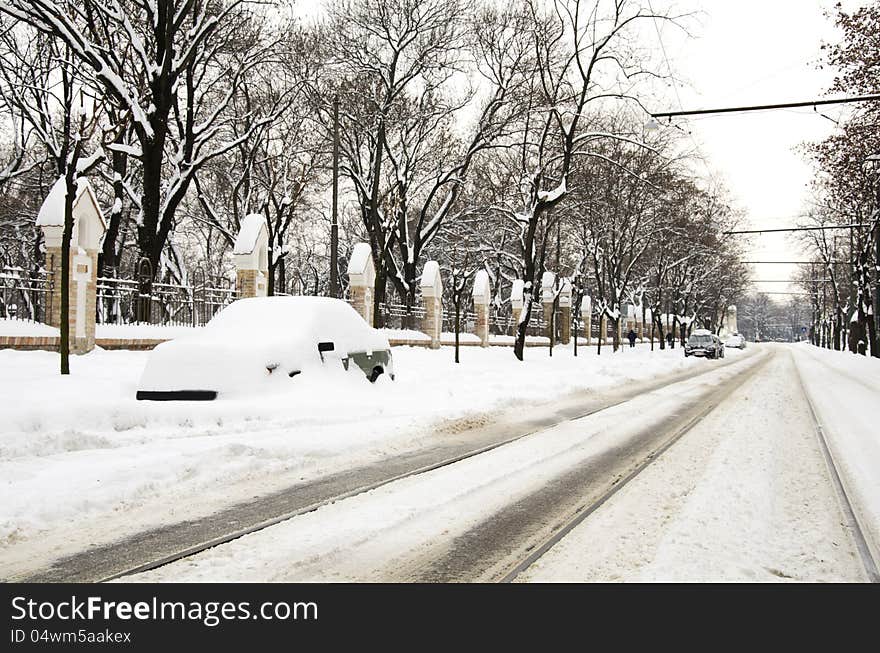 A lot of snow over the town. A lot of snow over the town