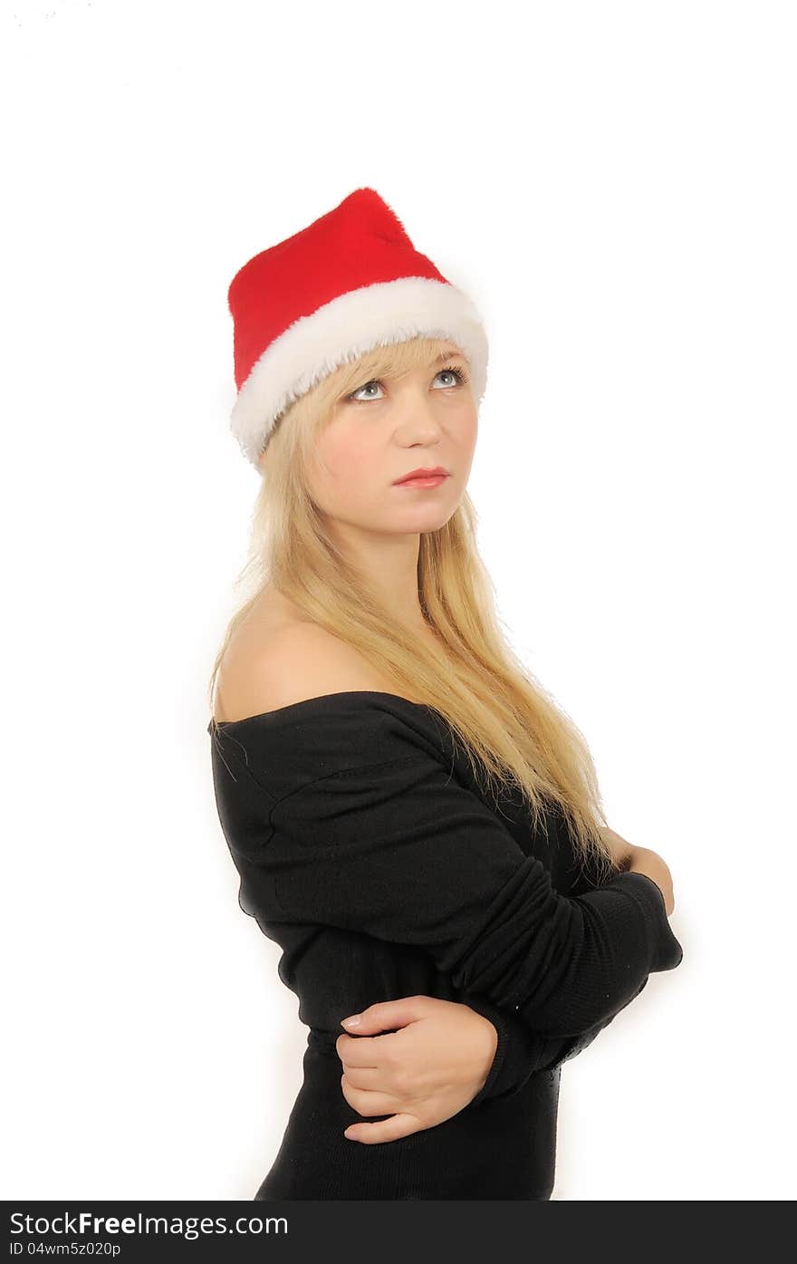 Portrait of santa woman over white background.