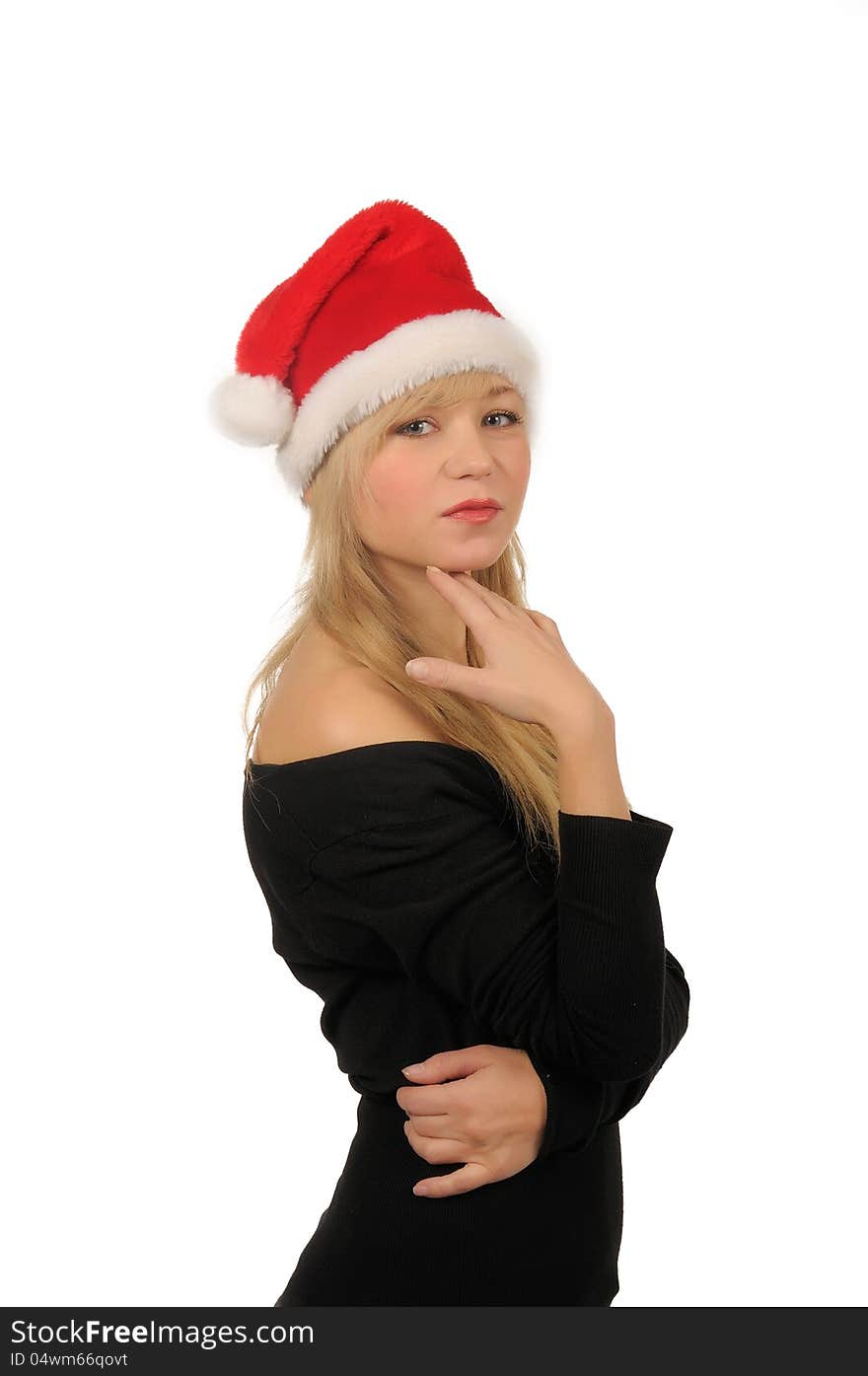 Portrait of santa woman over white background.