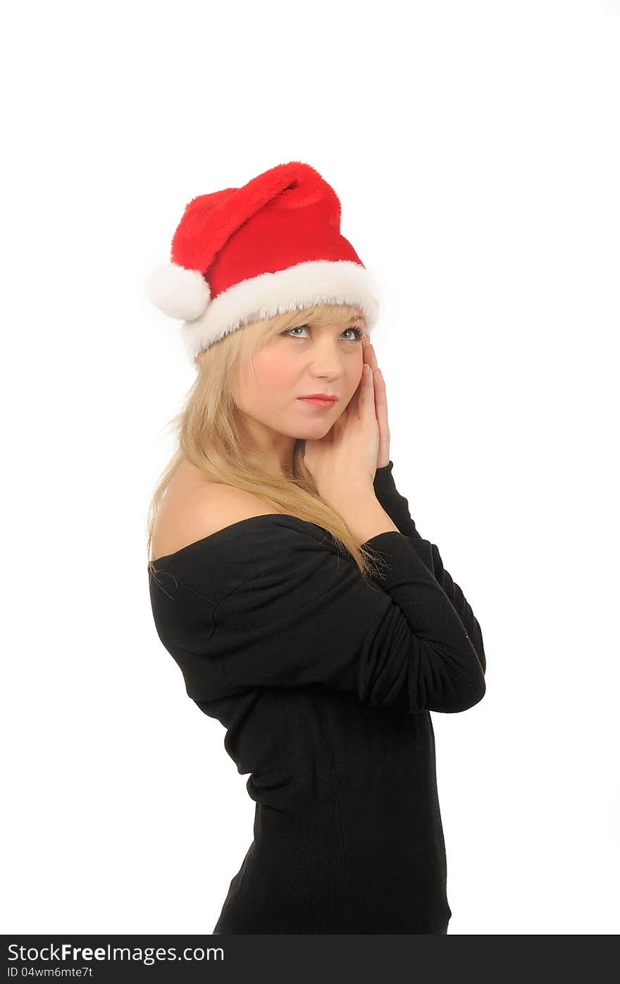 Portrait of santa woman over white background.