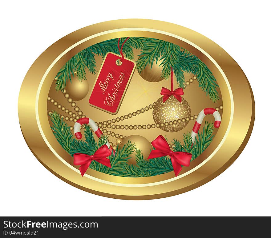 Illustration Of Christmas Frame With Fir Tree And Balls.