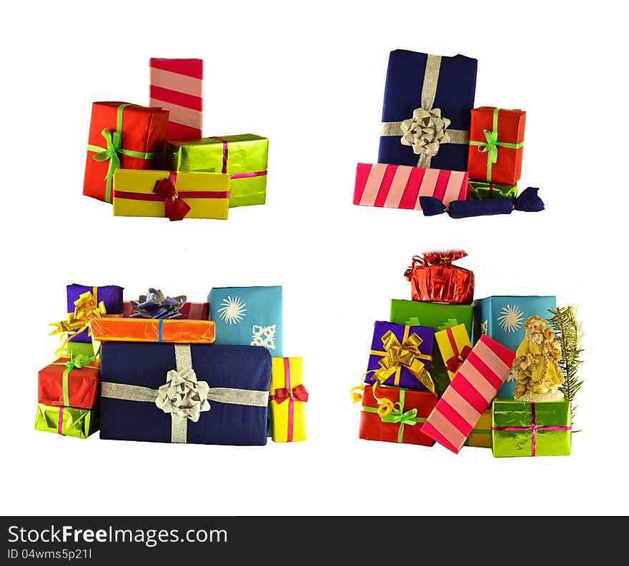 The collection of colorful gift boxes on the white background. The collection of colorful gift boxes on the white background