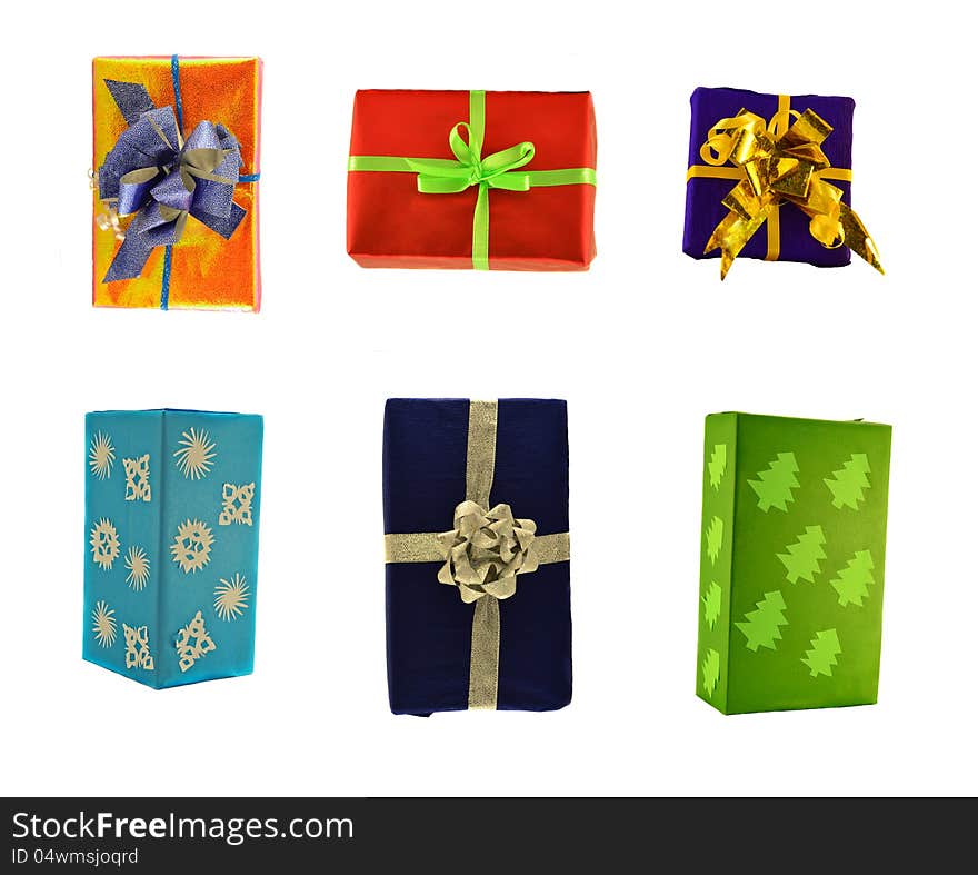 The set of isolated gift boxes on the white background. The set of isolated gift boxes on the white background