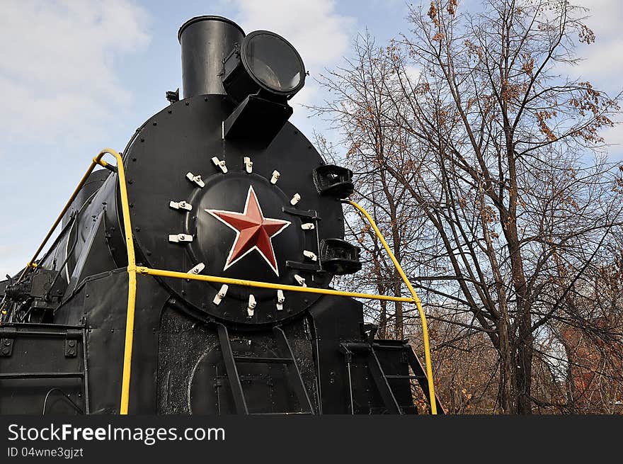 Elements of the steam locomotive, city of Orenburg, Southern Ural, Russia