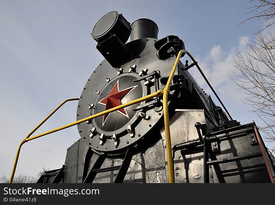 Elements of the steam locomotive, city of Orenburg, Southern Ural, Russia