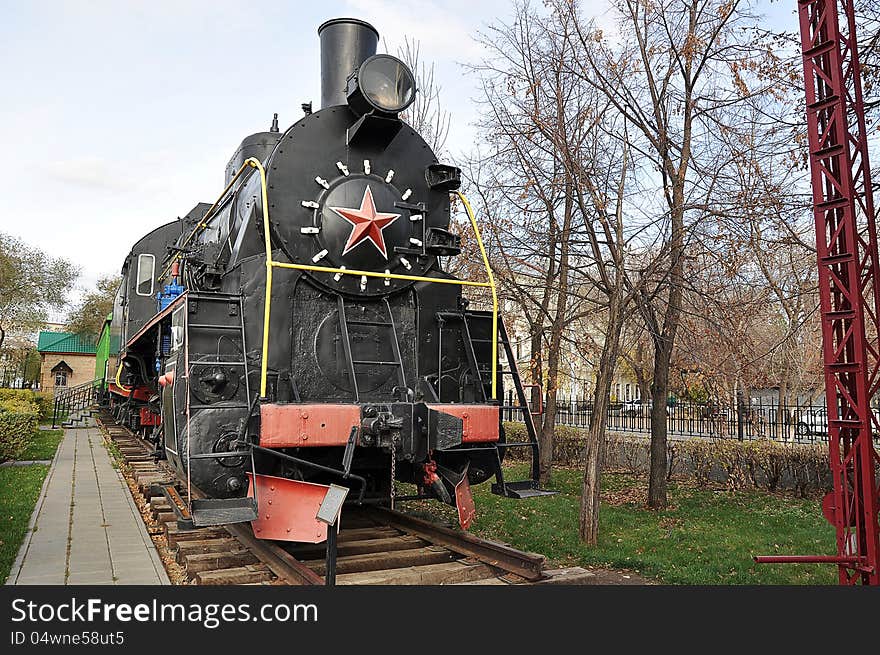 Elements of the steam locomotive, city of Orenburg, Southern Ural, Russia