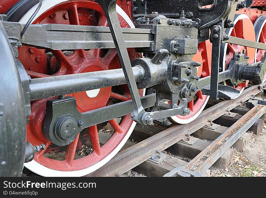 Elements of the steam locomotive, city of Orenburg, Southern Ural, Russia